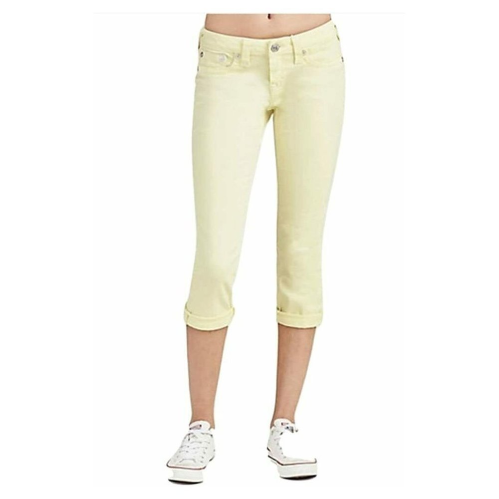 True Religion Women's Rolled Crystal Accented Skinny Stretch Capri Jeans